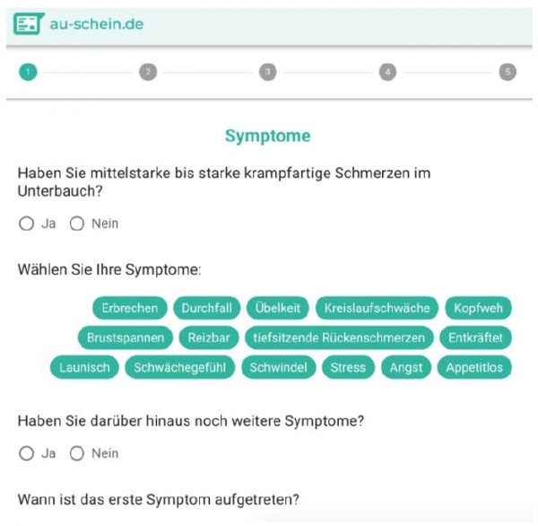 [자료2] au-schein.de 플랫폼, 생리통 진단을 위한 증상 체크