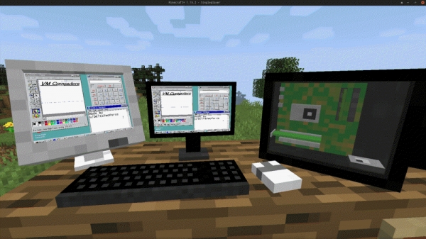 마인크래프트의 잠재력을 보여주는 사진. 마인크래프트로 구현한 윈도우95. 실제로 구동이 가능하다...!