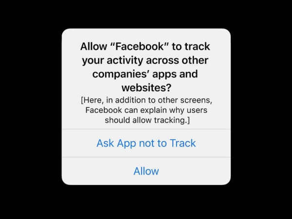 에플의 iOS14의 영향으로 페이스북 화면에 게재된 사용자 선택지 표시
