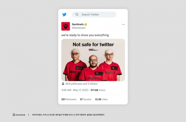 공식 트위터를 통해 비스테이지 오픈을 예고한 센티널즈는 ‘Not safe for Twitter’ 라는 홍보문구를 통해 비스테이지에서만의 특별한 경험을 설명하고 있다.
