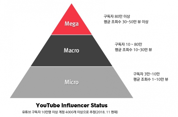 영향력으로 구분한 유튜브 인플루언서 유형