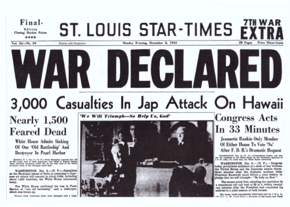 St. Louis Star-Times 1941년 12월 8일 1면