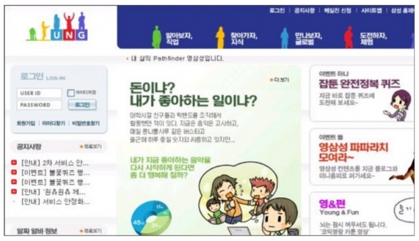 2005년 '영삼성닷컴' 오픈 당시 홈페이지 초기 화면