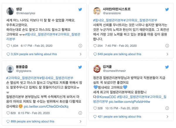 트위터에서 많은 리트윗을 받은 질병관리본부 응원 트윗