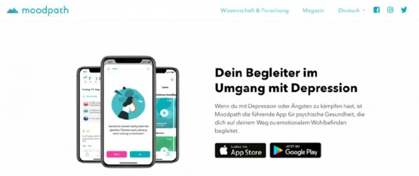 [자료 4] Moodpath 의 웹사이트, "우울증 관리를 위한 당신의 도우미“