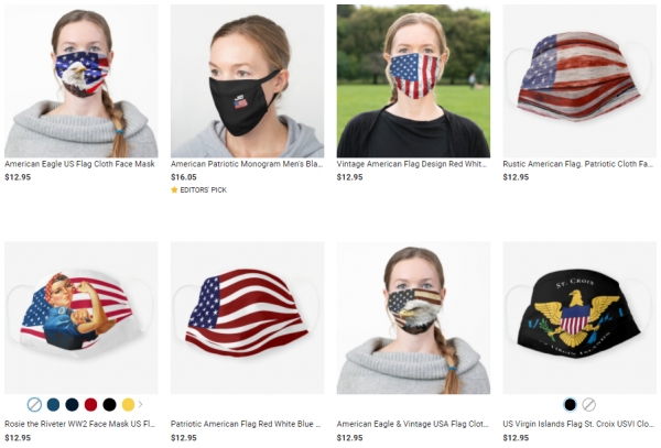 미국 쇼핑몰에서 팔리고 있는 미국 국기 마스크 (출처 : zazzle.com)