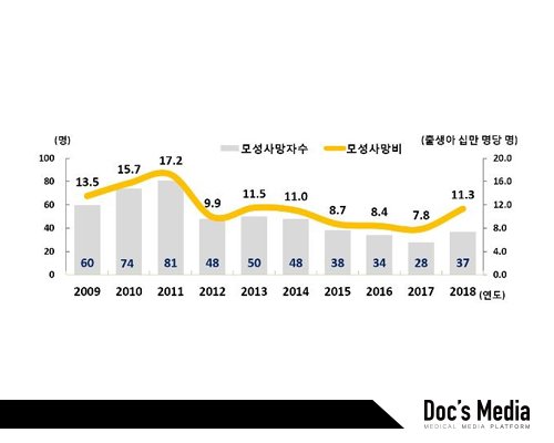 출처 : 통계청이 집계한 모성사망자 수 및 모성사망비(2009-2018). 2020.10.10.