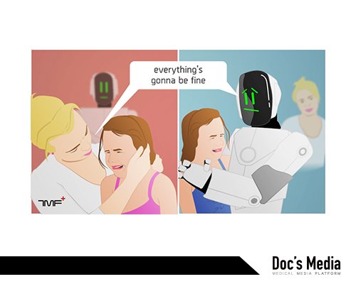 의료진의 공감을 모방하는 로봇의 모습을 그린 삽화 (출처: https://medicalfuturist.com/algorithms-robots-mimic-empathy)