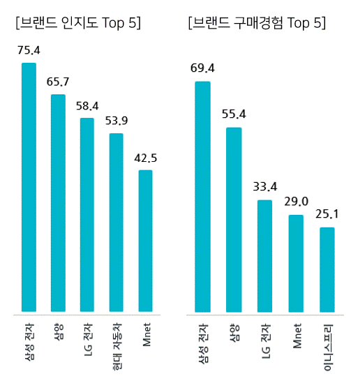 톱(Top) 5 인지·구매 경험 K-브랜드