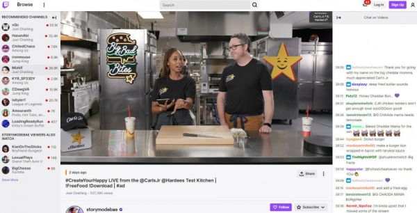 Carl's Jr X twitch (출처 marketingpartnership.com)