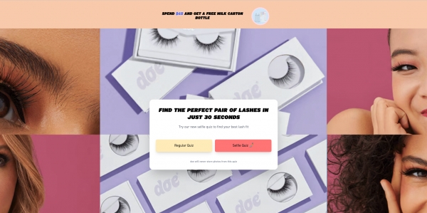 인조 속눈썹 브랜드 Doe Lashes의 Lash Quiz 페이지