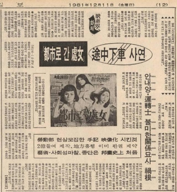 한국일보 1981년 12월 11일 자 '도시로 간 처녀 도중하차 사연' 기사 (출처 한국일보/다음)